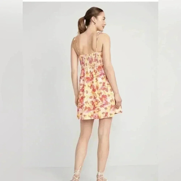 Pink Watercolor Floral Fit & Flare Floral Tie-Shoulder Mini Cami Dress S - Picture 2 of 14